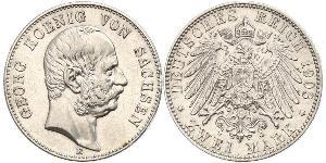 2 Mark Kingdom of Saxony (1806 - 1918) Silver George, King of Saxony