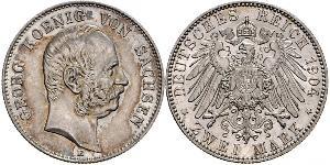 2 Mark Kingdom of Saxony (1806 - 1918) Silver George, King of Saxony