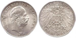 2 Mark Kingdom of Saxony (1806 - 1918) Silver George, King of Saxony