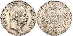 2 Mark Kingdom of Saxony (1806 - 1918) Silver George, King of Saxony