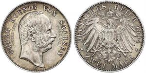 2 Mark Kingdom of Saxony (1806 - 1918) Silver George, King of Saxony