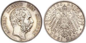 2 Mark Kingdom of Saxony (1806 - 1918) Silver Albert of Saxony