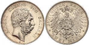 2 Mark Kingdom of Saxony (1806 - 1918) Silver Albert of Saxony