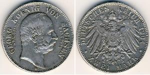 2 Mark Kingdom of Saxony (1806 - 1918) Silver George, King of Saxony