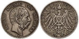 2 Mark Kingdom of Saxony (1806 - 1918) Silver Albert of Saxony