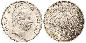 2 Mark Kingdom of Saxony (1806 - 1918) Silver George, King of Saxony