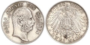 2 Mark Kingdom of Saxony (1806 - 1918) Silver George, King of Saxony