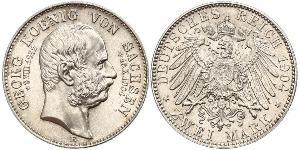 2 Mark Kingdom of Saxony (1806 - 1918) Silver George, King of Saxony