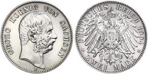 2 Mark Kingdom of Saxony (1806 - 1918) Silver George, King of Saxony