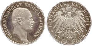 2 Mark Kingdom of Saxony (1806 - 1918) Silver Frederick Augustus III of Saxony (1865-1932)