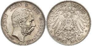 2 Mark Kingdom of Saxony (1806 - 1918) Silver Albert of Saxony