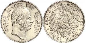2 Mark Kingdom of Saxony (1806 - 1918) Silver George, King of Saxony