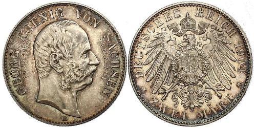 2 Mark Kingdom of Saxony (1806 - 1918) Silver George, King of Saxony