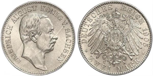 2 Mark Kingdom of Saxony (1806 - 1918) Silver Frederick Augustus III of Saxony (1865-1932)