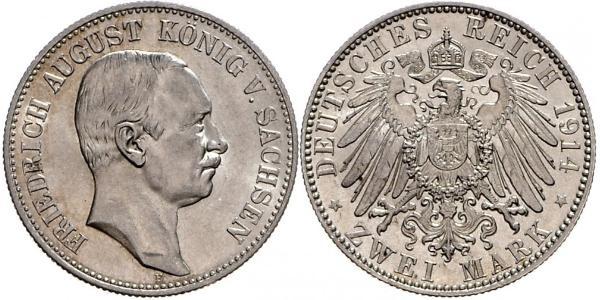 2 Mark Kingdom of Saxony (1806 - 1918) Silver Frederick Augustus III of Saxony (1865-1932)