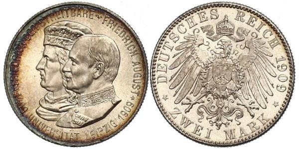 2 Mark Kingdom of Saxony (1806 - 1918) Silver Frederick Augustus III of Saxony (1865-1932)