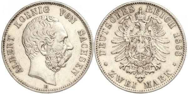 2 Mark Kingdom of Saxony (1806 - 1918) Silver Albert of Saxony