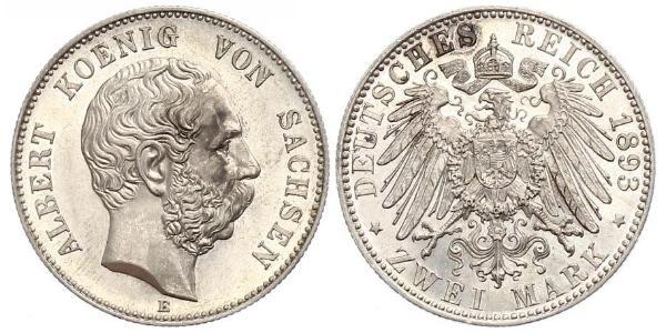 2 Mark Kingdom of Saxony (1806 - 1918) Silver Albert of Saxony
