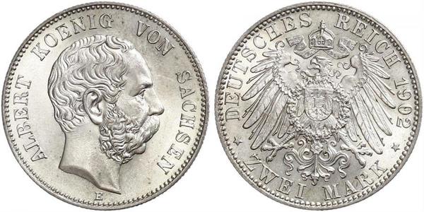 2 Mark Kingdom of Saxony (1806 - 1918) Silver Albert of Saxony