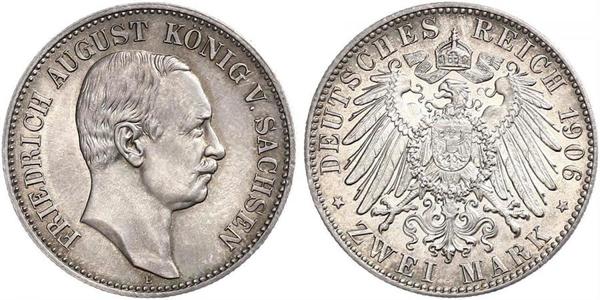 2 Mark Kingdom of Saxony (1806 - 1918) Silver Frederick Augustus III of Saxony (1865-1932)