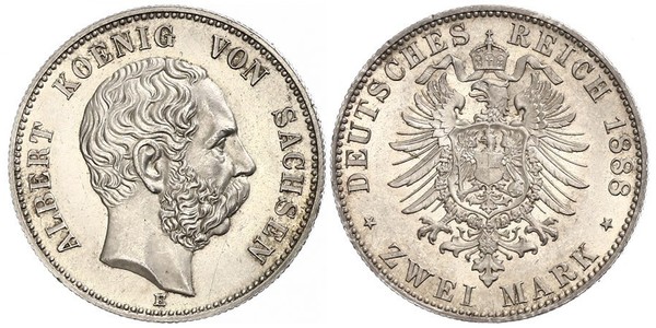 2 Mark Kingdom of Saxony (1806 - 1918) Silver Albert of Saxony