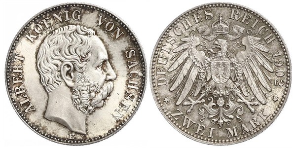 2 Mark Kingdom of Saxony (1806 - 1918) Silver Albert of Saxony