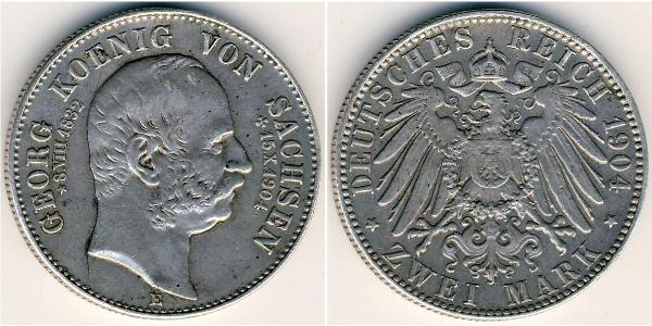 2 Mark Kingdom of Saxony (1806 - 1918) Silver George, King of Saxony