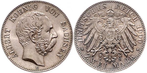 2 Mark Kingdom of Saxony (1806 - 1918) Silver Albert of Saxony