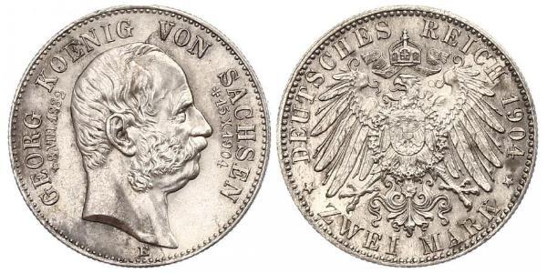 2 Mark Kingdom of Saxony (1806 - 1918) Silver George, King of Saxony
