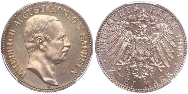 2 Mark Kingdom of Saxony (1806 - 1918) Silver Frederick Augustus III of Saxony (1865-1932)