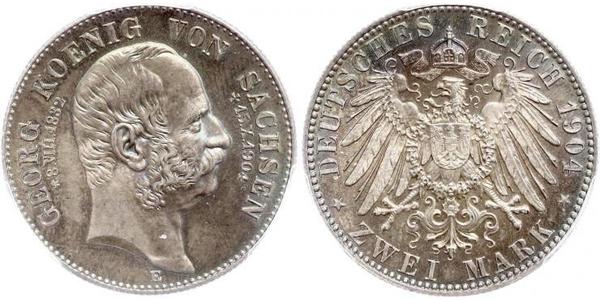 2 Mark Kingdom of Saxony (1806 - 1918) Silver George, King of Saxony