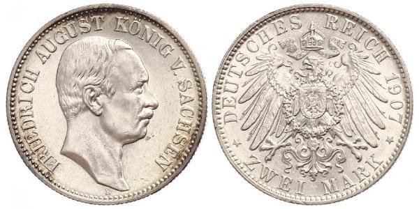 2 Mark Kingdom of Saxony (1806 - 1918) Silver Frederick Augustus III of Saxony (1865-1932)