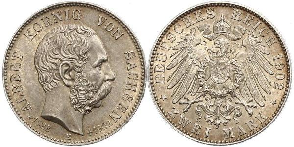 2 Mark Kingdom of Saxony (1806 - 1918) Silver Albert of Saxony