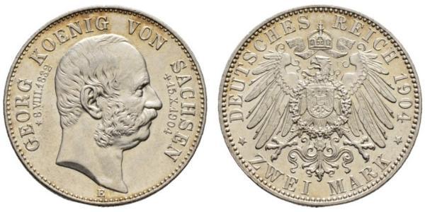 2 Mark Kingdom of Saxony (1806 - 1918) Silver George, King of Saxony