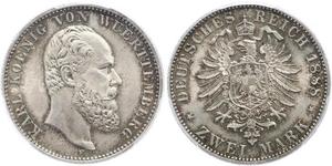 2 Mark Kingdom of Württemberg (1806-1918) Silver Charles I of Württemberg