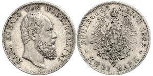 2 Mark Kingdom of Württemberg (1806-1918) Silver Charles I of Württemberg