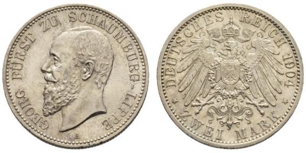 2 Mark Principality of Lippe (1123 - 1918) Silver Georg, Prince of Schaumburg-Lippe