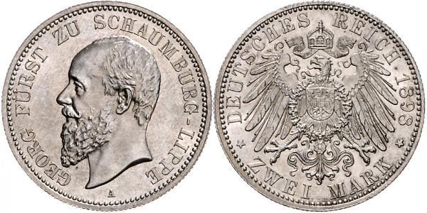 2 Mark Principality of Lippe (1123 - 1918) Silver Georg, Prince of Schaumburg-Lippe
