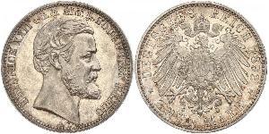 2 Mark Principality of Reuss-Greiz (1778 - 1918) Silver Heinrich XXII (1859 - 1902)