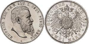 2 Mark Principality of Reuss-Greiz (1778 - 1918) Silver Heinrich XXII (1859 - 1902)