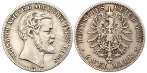 2 Mark Principality of Reuss-Greiz (1778 - 1918) Silver Heinrich XXII (1859 - 1902)