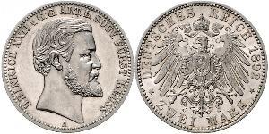 2 Mark Principality of Reuss-Greiz (1778 - 1918) Silver Heinrich XXII (1859 - 1902)