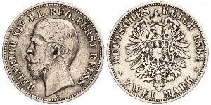 2 Mark Principality of Reuss-Greiz (1778 - 1918) Silver Heinrich XIV, Prince Reuss Younger Line