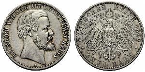 2 Mark Principality of Reuss-Greiz (1778 - 1918) Silver Heinrich XXII (1859 - 1902)