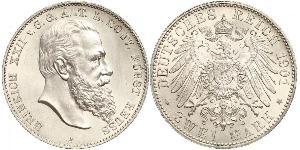 2 Mark Principality of Reuss-Greiz (1778 - 1918) Silver Heinrich XXII (1859 - 1902)