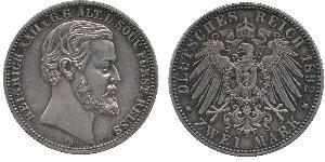 2 Mark Principality of Reuss-Greiz (1778 - 1918) Silver Heinrich XXII (1859 - 1902)