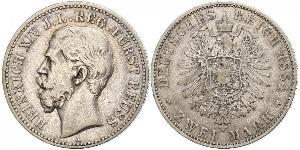 2 Mark Principality of Reuss-Greiz (1778 - 1918) Silver Heinrich XIV, Prince Reuss Younger Line