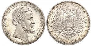 2 Mark Principality of Reuss-Greiz (1778 - 1918) Silver Heinrich XXII (1859 - 1902)