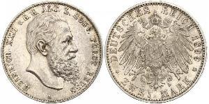 2 Mark Principality of Reuss-Greiz (1778 - 1918) Silver Heinrich XXII (1859 - 1902)