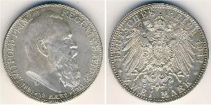 2 Mark Principality of Reuss-Greiz (1778 - 1918) Silver Heinrich XXII (1859 - 1902)